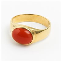 Anello da donna in oro giallo 18 kt con corallo rosso cabochon – Misura 16 – 6.60 g – Idee Preziose dal 1987 - IP.AK18G/29